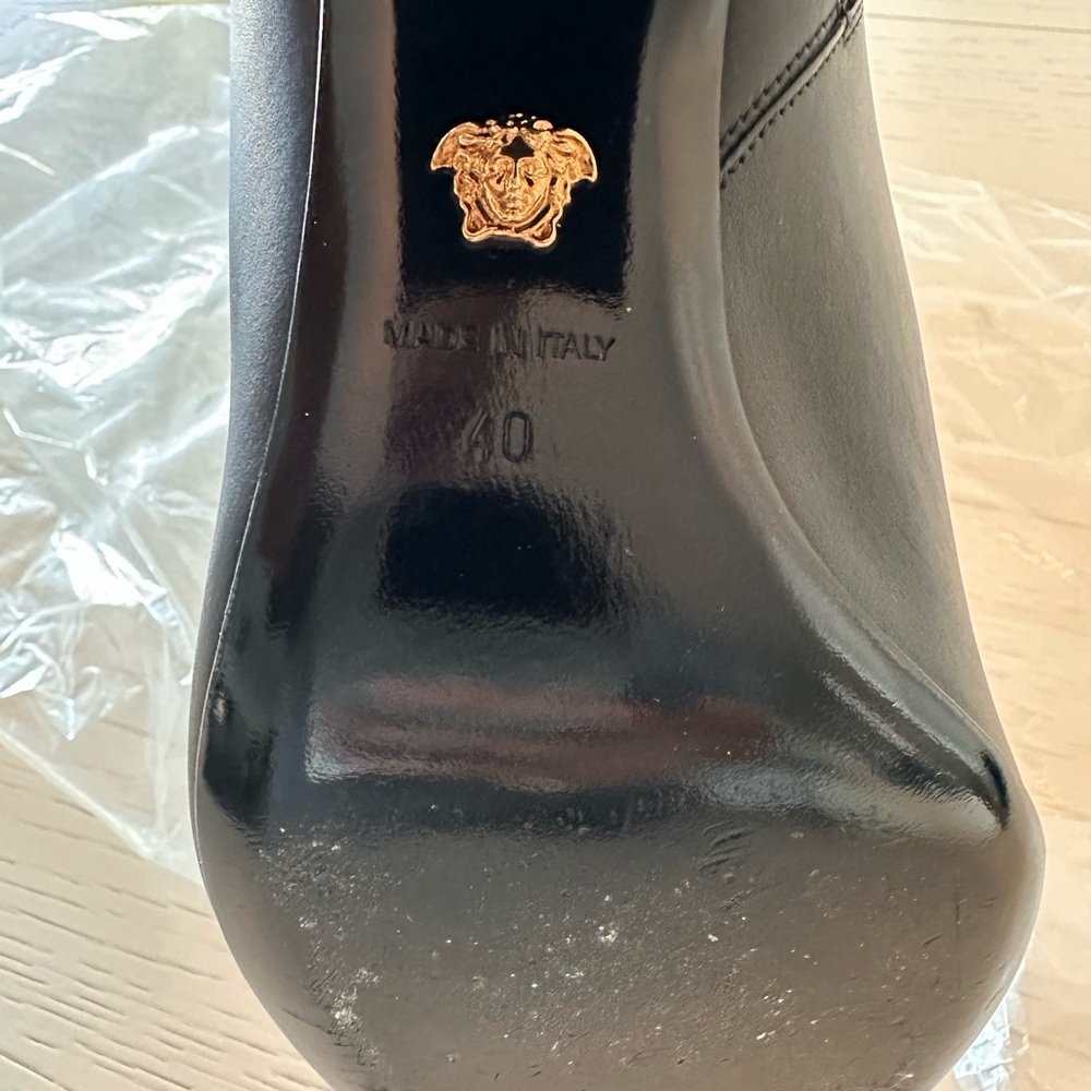 Versace Black Leather Knee-High Boots - Picture 8 of 11
